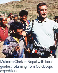 MMalcolm Clark in Nepal with local guides, returning from Cordyceps expedition Malcolm Clark in Nepal with local guides, returning from Cordyceps expedition